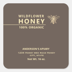 Modern  gold honey bee honey jar square sticker