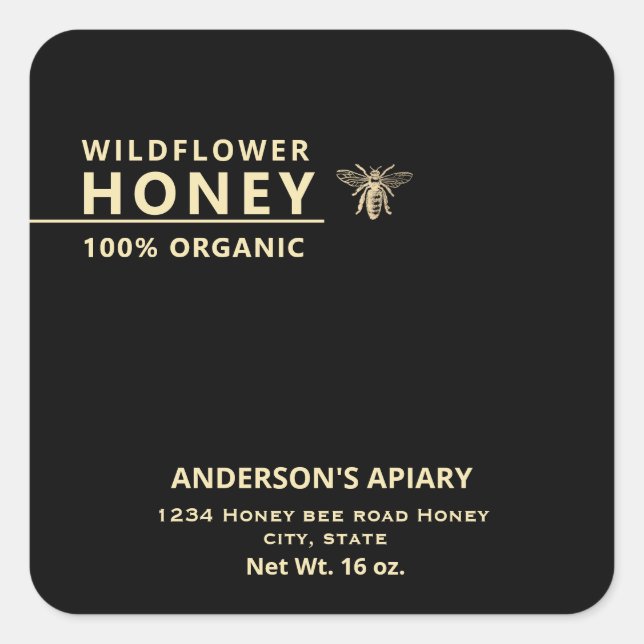 Modern  gold honey bee honey jar square sticker (Front)