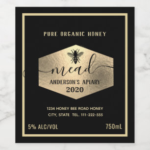 Modern gold honey comb mead honey bee wine label