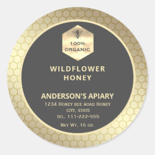 Modern gold honeybee honey jar label