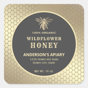 Modern gold  honeybee honey jar label