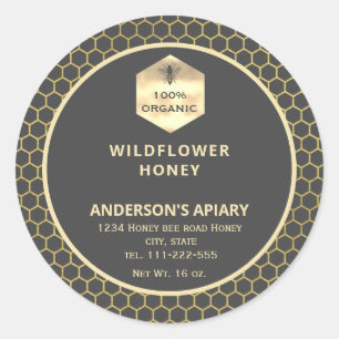 Modern gold honeybee honey jar label
