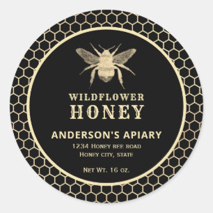 Modern gold  honeybee honey jar label