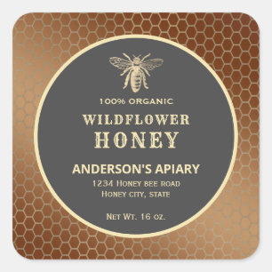Modern gold  honeybee honey jar label