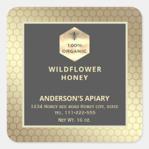Modern gold  honeybee honey jar label