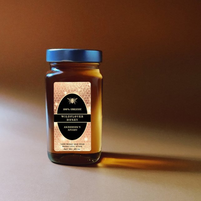 Modern gold  honeybee honey jar label (Creator Uploaded)