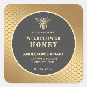 Modern gold honeybee honey jar label