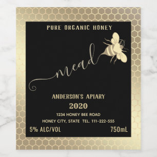 Modern gold honeycomb honeybee mead wine label