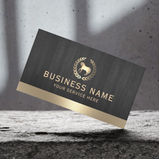 Modern Gold Horse Logo Elegant Wood Equine Business Card (Creator Uploaded)
