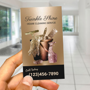 Modern Gold House Cleaning Service Housekeeping Business Card