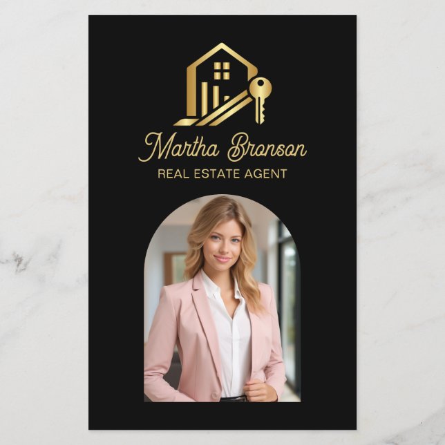 Modern Gold House Key Real Estate Agent Flyer (Back)