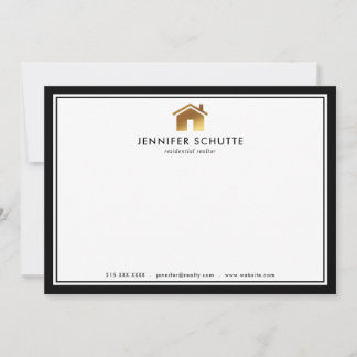 Modern Gold House Logo Realtor Personalised Flat Card