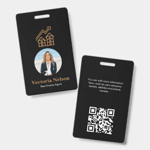 Modern Gold House Photo Real Estate Agent ID Badge