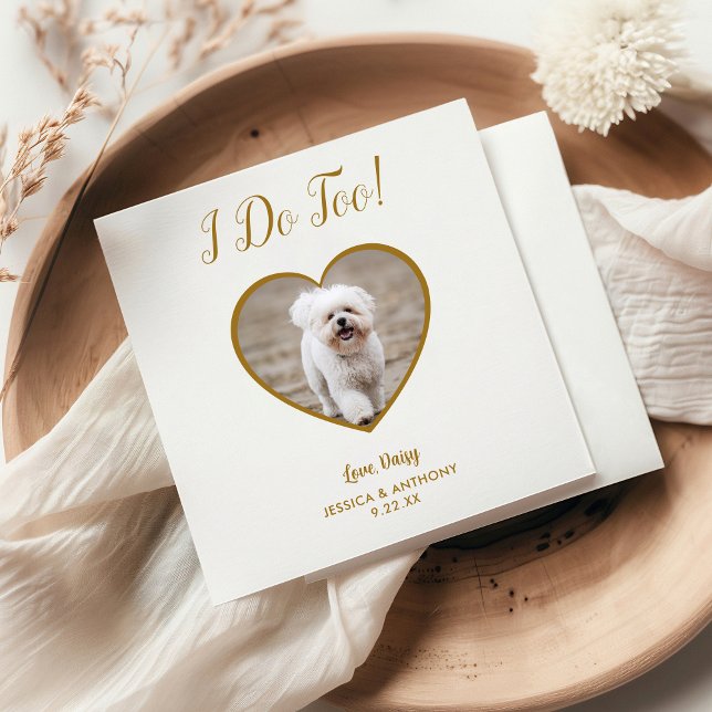 Modern Gold I Do Too Photo Pet Wedding Napkin (Creator Uploaded)