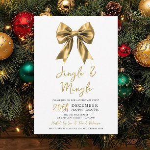 Modern Gold Jingle & Mingle Christmas Party Bow Invitation