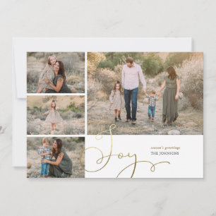 Modern Gold Joy Collage Multi Photo Holiday Card