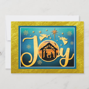 Modern Gold "JOY" Nativity Silhouette Christmas Holiday Card