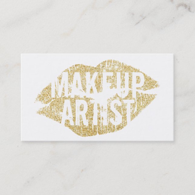 Modern Gold Kiss Bold Text Makeup Artist Business Card (Front)
