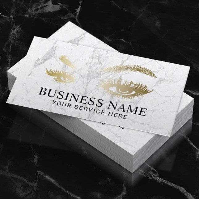 Modern Gold Lashes & Brows Marble Makeup Artist Business Card (Creator Uploaded)