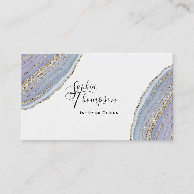 Modern Gold Lavender Geode Agate - Business Card (Front)