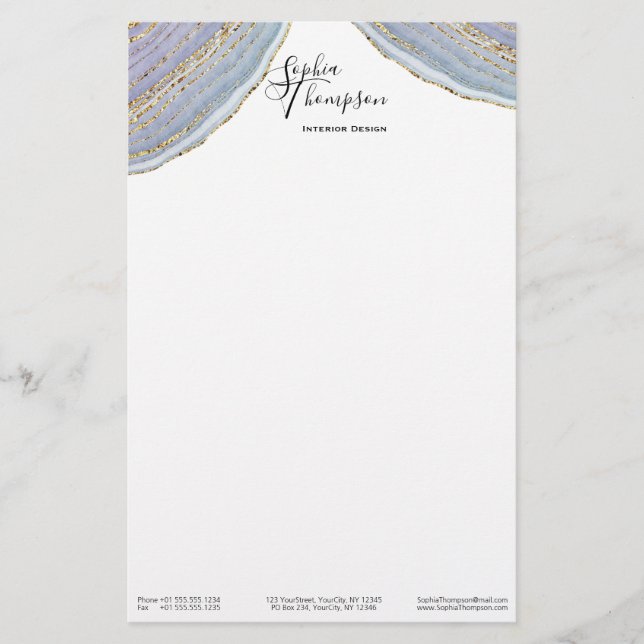 Modern Gold Lavender Geode Agate - Stationery (Front)