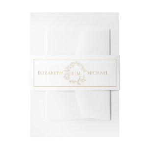 Modern Gold Leafy Crest Monogram Wedding Invitation Belly Band