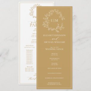 Modern Gold Leafy Crest Monogram Wedding Program Programme