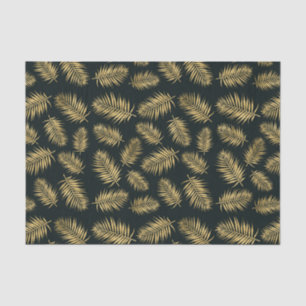 Modern Gold Leaves Against Black Background Tissue Paper