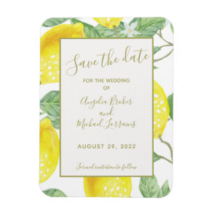 Modern Gold Lemons & Foliage Save The Date  Magnet