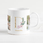 Modern Gold Letter D Flower | Two Photo Monogram  Coffee Mug<br><div class="desc">Modern Gold Letter D Flower | Two Photo Monogram</div>