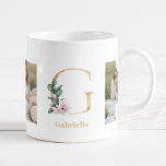 Modern Gold Letter G Flower | Two Photo Monogram  Coffee Mug<br><div class="desc">Modern Gold Letter G Flower | Two Photo Monogram</div>