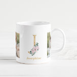 Modern Gold Letter J Flower | Two Photo Monogram Coffee Mug<br><div class="desc">Modern Gold Letter J Flower | Two Photo Monogram</div>