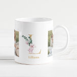 Modern Gold Letter L Flower | Two Photo Monogram  Coffee Mug<br><div class="desc">Modern Gold Letter L Flower | Two Photo Monogram</div>