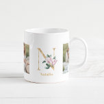 Modern Gold Letter N Flower | Two Photo Monogram  Coffee Mug<br><div class="desc">Modern Gold Letter N Flower | Two Photo Monogram</div>