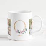 Modern Gold Letter O Flower | Two Photo Monogram  Coffee Mug<br><div class="desc">Modern Gold Letter O Flower | Two Photo Monogram</div>