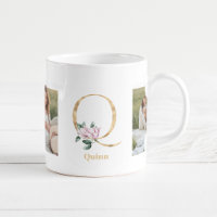 Modern Gold Letter Q Flower | Two Photo Monogram 