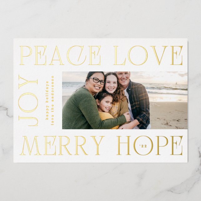 Modern Gold Letters MERRY JOY PEACE LOVE photo (Front)