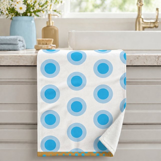 Modern Gold Light Blue White Circle Ring Pattern Bath Towel Set (Creator Uploaded)