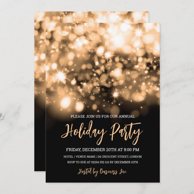 Modern Gold Lights Corporate Holiday Party  Invitation (Front/Back)