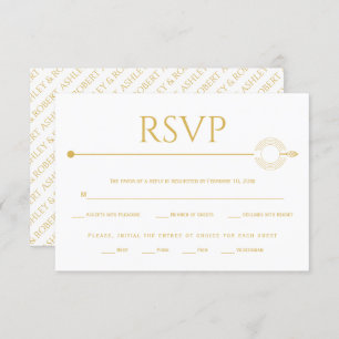 Modern gold line with concentric circles wedding RSVP card
