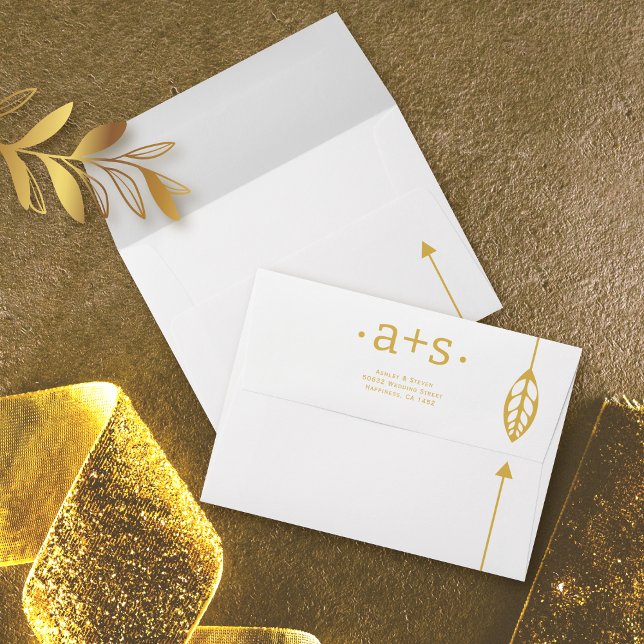 Modern gold line with leaf and arrow wedding envelope (Creator Uploaded)