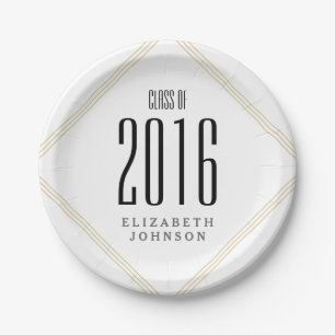 Modern Gold Lines, Personalised Graduation Paper Plate