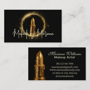 modern gold lipstick makeup artist black business calling card