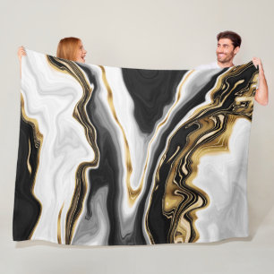 Modern Gold Liquid Swirl Painting Aesthetic Design Fleece Blanket