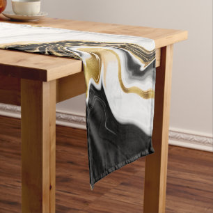 Modern Gold Liquid Swirl Painting Aesthetic Design Short Table Runner