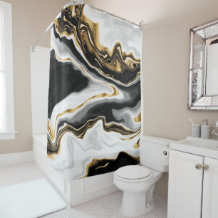 Modern Gold Liquid Swirl Painting Aesthetic Design Shower Curtain