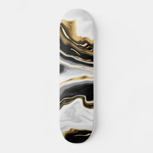 Modern Gold Liquid Swirl Painting Aesthetic Design Skateboard