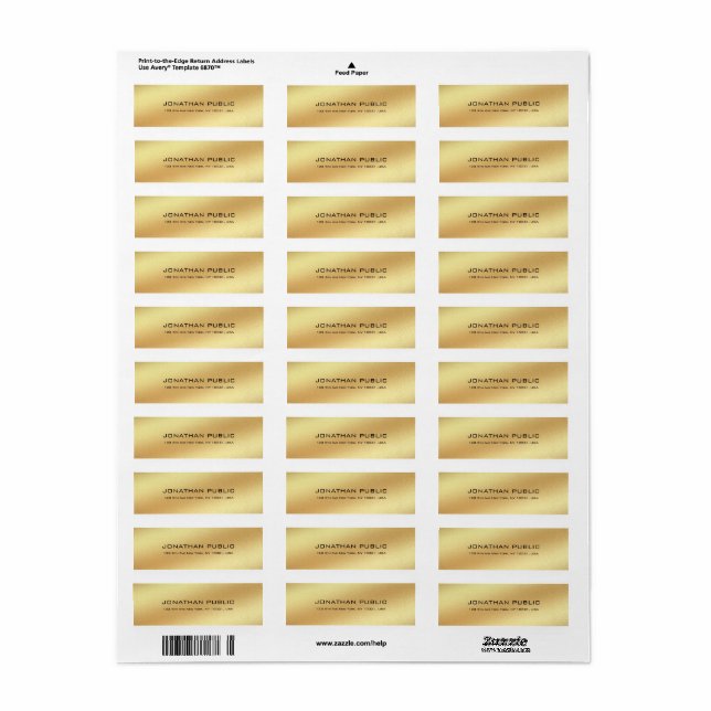 Modern Gold Look Simple Chic Plain Return Address (Full Sheet)