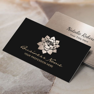 Modern Gold Lotus Flower Black Salon & SPA Business Card