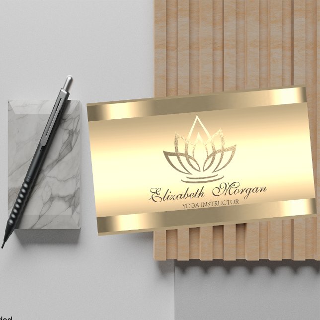Modern Gold Lotus Gold Stripes Yoga Instructor Business Card (Creator Uploaded)